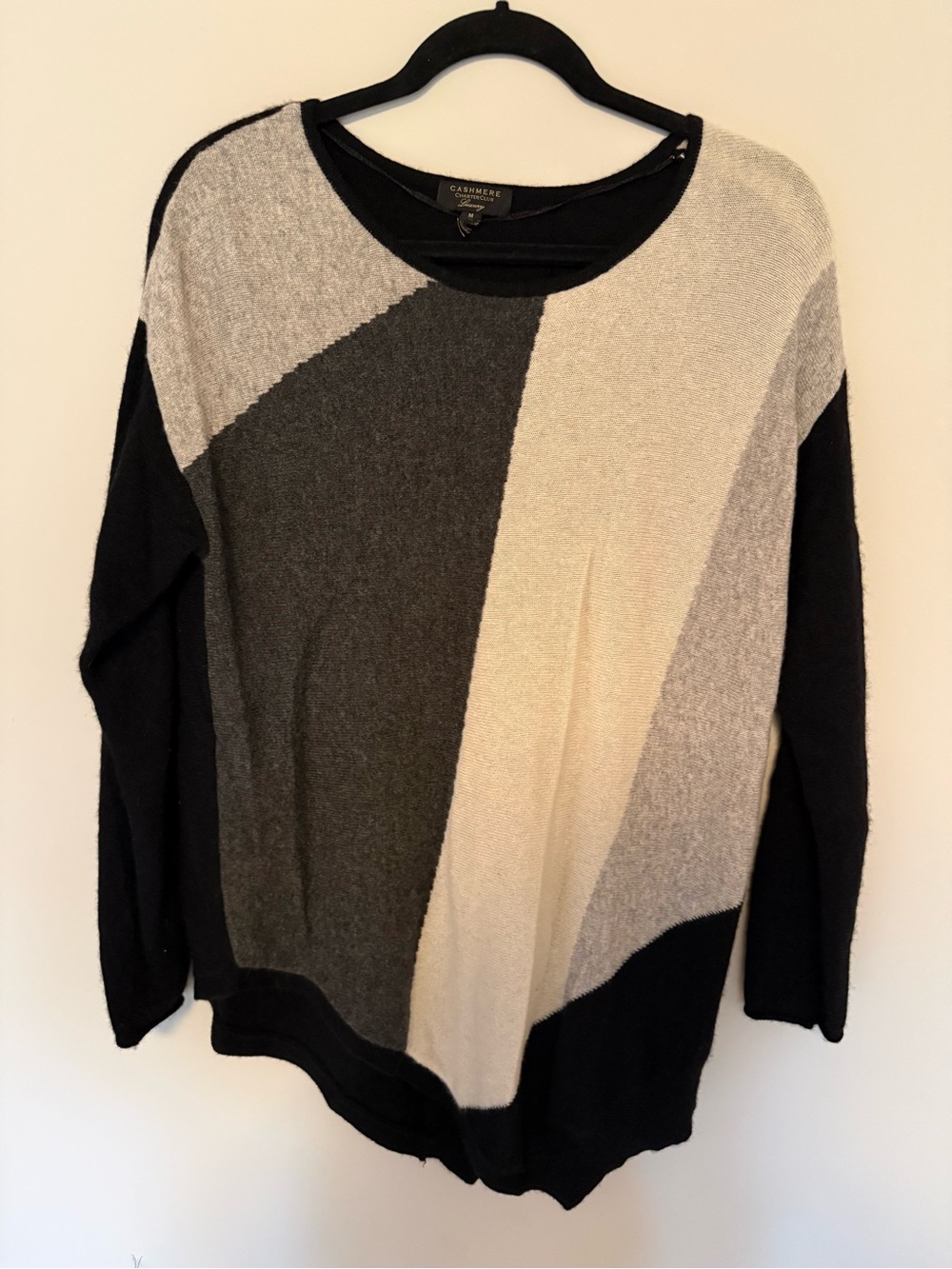 Charter Club Black, Gray & Cream Geometric Crewneck Sweater